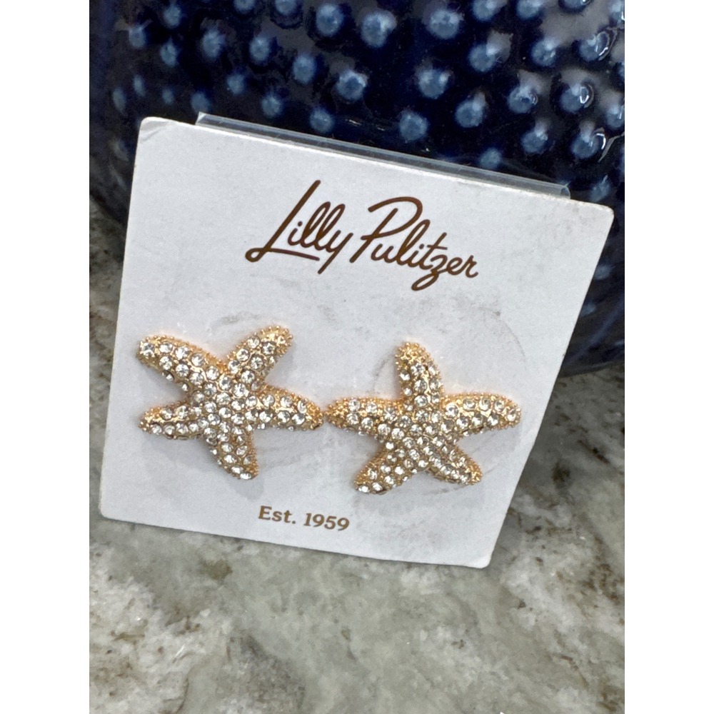 Lilly Pulitzer starfish-shaped‎ stud earrings adorned rhinestones NEW classic - Picture 5 of 5